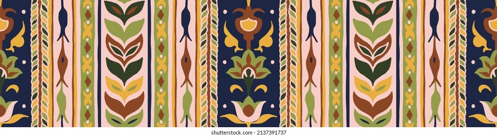 Tribal vector seamless pattern. Hand drawn abstract background. Folk stripes and diamonds Ukrainian pattern