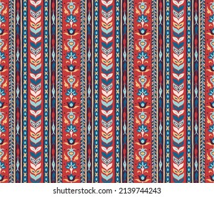 Tribal vector seamless pattern. Hand drawn abstract background. Folk stripes and diamonds Ukrainian pattern
