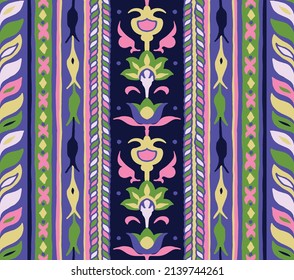 Tribal vector seamless pattern. Hand drawn abstract background. Folk stripes and diamonds Ukrainian pattern