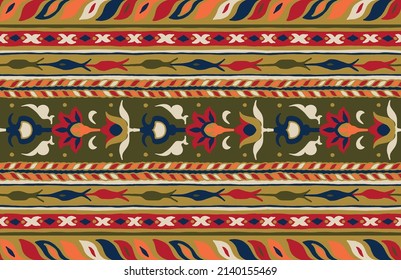 Tribal vector seamless pattern. Hand drawn abstract background. Folk stripes and diamonds Ukrainian pattern