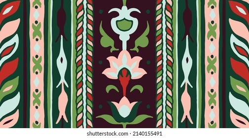 Tribal vector seamless pattern. Hand drawn abstract background. Folk stripes and diamonds Ukrainian pattern