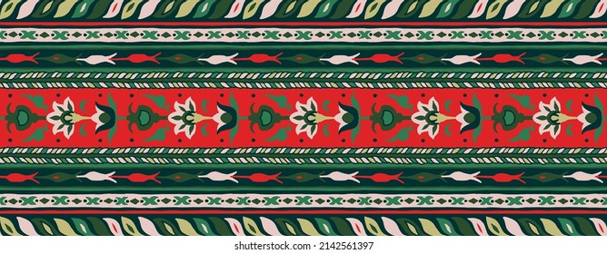 Tribal vector seamless pattern. Hand drawn abstract background. Folk stripes and diamonds Ukrainian pattern