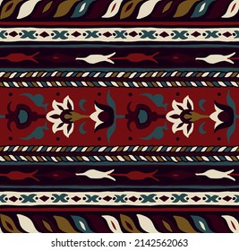 Tribal vector seamless pattern. Hand drawn abstract background. Folk stripes and diamonds Ukrainian pattern