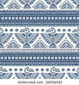 Tribal vector seamless pattern with native American Indian symbols