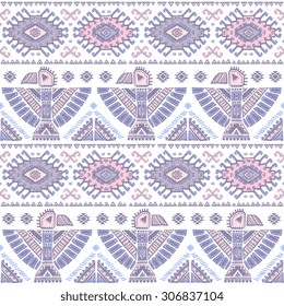 Tribal vector seamless pattern with native American Indian symbols