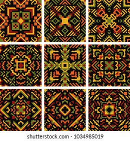 Tribal vector seamless pattern set. Aztec fancy abstract geometric art print. Ethnic hipster backdrop. Wallpaper, cloth design, fabric, paper, cover, textile design template.
