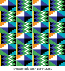 Tribal vector seamless textile pattern - Kente mud cloth style, traditional geometric nwentoma design from Ghana, African. Repetitive zig-zag african motif with abstract shapes, Kente design native 