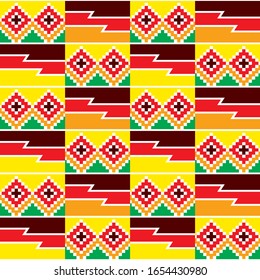 Tribal vector seamless textile pattern - Kente mud cloth style, traditional geometric nwentoma design from Ghana, African. Repetitive zig-zag african motif with abstract shapes, Kente design 