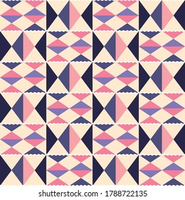 Tribal vector seamless textile pattern - Kente mud cloth style, traditional geometric design from Ghana, African in pink and purple.

Repetitive african motif with abstract shapes, Kente design 