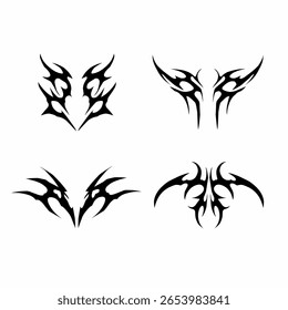 Conjunto de vetores tribais com desenhos simétricos e com arestas afiadas. Perfeito para tatuagens, decalques e composições gráficas nervosas