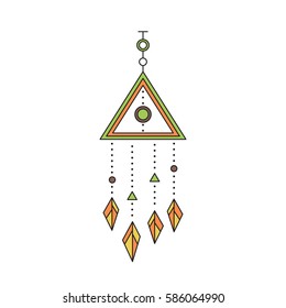 Tribal vector thin line icon, native indian talisman. Boho element, bohemian style, ethnic american symbol. Colored isolated illustration. Simple mono linear modern design.