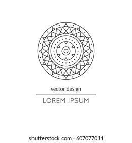 Tribal vector thin line icon, mandala. Boho element, bohemian style, ethnic american symbol. Black on white isolated illustration, logo template. Simple mono linear modern design.