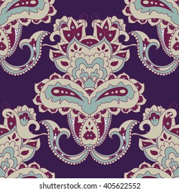 Tribal vector vintage floral leaf seamless pattern. Traditional ornamental paisley bandanna. You can use this pattern in the design of carpet, shawl, pillow, cushion. Boho hippie style