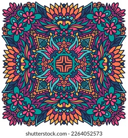 Tribal vintage abstract colorful mandala ornamental. Mexican psychdedlic zentangle inspitated design. Vector floral design element