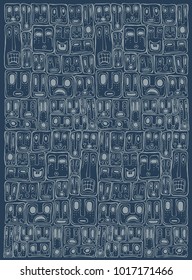 Tribal vintage ethnic background. Geometric pattern, drawing of a tribe masks. Vector illustration. Handmade.