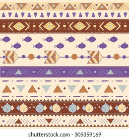 Tribal vintage ethnic seamless pattern with fish. Pattern for design, scrapbook, web design.
