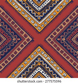 Tribal. Vintage ethnic seamless vector pattern. Navajo geometric multicolor summer print. Hipster hand drawn. Aztec neon backdrop. Wallpaper