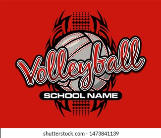 Tribal Volleyball Team Design With Ball And Dots For School, College Or League