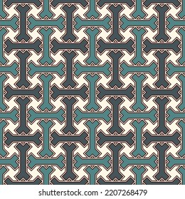 Tribal wallpaper. Seamless image. Ethnic ornament. Folk pattern. Geometric backdrop. Mosaics motif. Grid background. Digital paper. Textile print. Web design illustration. Abstract vector artwork