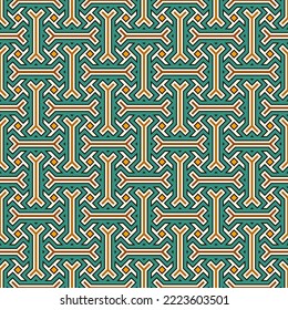 Tribal wallpaper. Seamless image. Geometric backdrop. Ethnic ornament. Folk pattern. Mosaics motif. Grid background. Digital paper. Textile print. Abstract web illustration. Vector art