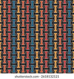Tribal wallpaper. Seamless image. Geometric backdrop. Ethnic ornament. Folk pattern. Mosaics motif. Grid background. Digital paper. Textile print. Abstract web illustration. Vector art work