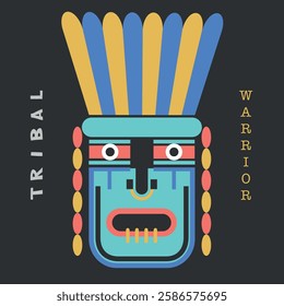 Tribal warrior colored face, black cover. Vector design