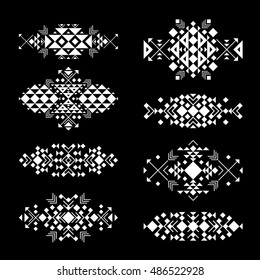 Tribal white elements in ethnic style on the black background. Vector illustration