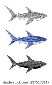 Tribal White Shark, vector illustration, isolated on a white background