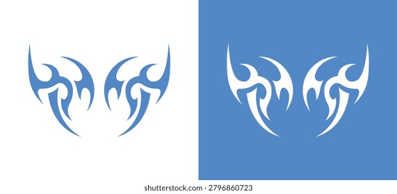 Tribal Wing Symbol Vector, Abstract Blue Tribal Emblem, Symmetrical Tattoo Style Icon for Gaming, Esports and Modern Branding