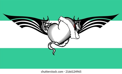 tribal winged heart tattoo illustration background in vector format