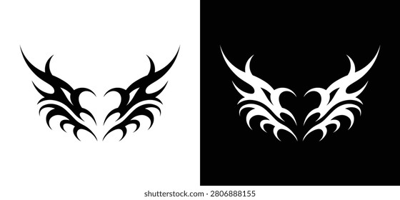 Tribal winged heart vector logo for branding, tattoos, gaming, apparel, and creative design.