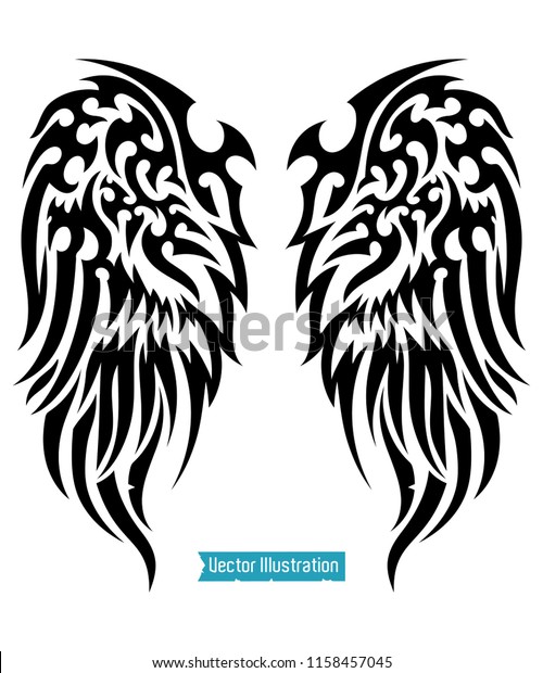 Tribal wings tattoo. Feathers tattoo. Vector\
illustration for cutting on plotter. Image for print on clothes,\
hoodies, t shirt. Tshirt design, tee graphics. Vinyl sticker\
pattern, car vinyl on\
hood