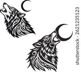 Tribal Wolf Head with Crescent Moon – Bold Animal Spirit T-Shirt Vector
