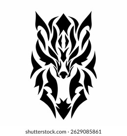 Tribal Wolf Head Design in Black and White – Aggressive and Artistic Tattoo Vector Symbol
