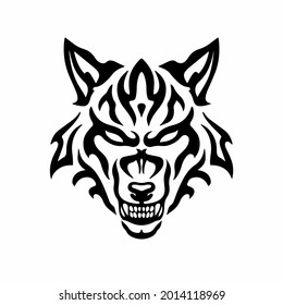 Tribal Wolf Head Logo. Tattoo Design. Stencil Vector Illustration