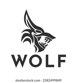 Tribal Wolf Head Logo. Tattoo Design dog and dragon. Animal Stencil Vector Illustration