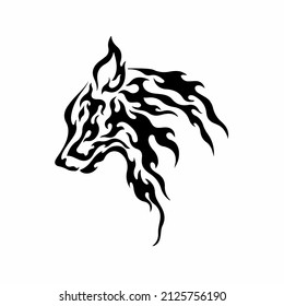 Tribal Wolf Head on Fire Logo. Decal Tattoo Design. Stencil Vector Illustration