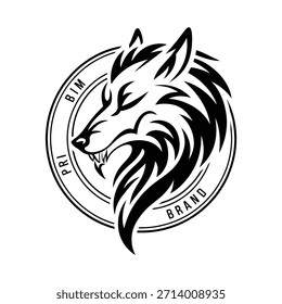 Tribal Wolf Profile Logo with Custom Text Ring (BIM PRI BRAND)