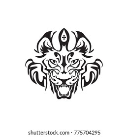 tribal wolfes head icon logo design