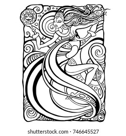 Tribal Woman. Beautiful shaman girl. Hand drawn Vector illustration. 