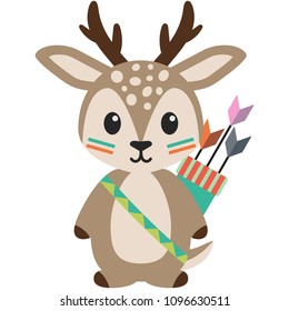 Tribal Woodland Deer Illustration - Deer in tribal inspired designs with arrows isolated on white background