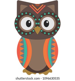 Tribal Woodland Owl Illustration - Owl in tribal inspired designs isolated on white background
