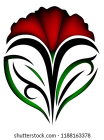 Tribal zodiac aries with red flower on white background