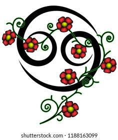 Tribal zodiac cancer tattoo with flowers on white background