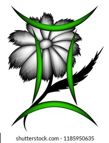 Tribal zodiac capricorn with gray flower on white background