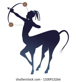 Tribal zodiac. Sagittarius. Centaur, half man and half horse, with bow and arrow in shooting pose