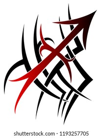 Tribal zodiac Sagittarius with red gradient on white background