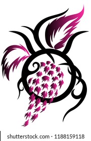 Tribal zodiac Taurus with lilac flower on white background