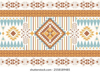 Tribal-Inspired Geometric Pattern with Symmetrical Diamond and Arrow Motifs in Earthy Pastel Tones