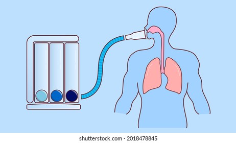 Tri-ball incentive spirometer with human Lungs isolated on background flat illustration vector.